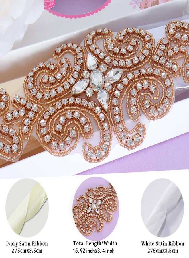Pardecor Rhinestone Applique for Women Wedding Bridal Sash Belt Dress Belt Sashes For Wedding Dress Crystal (039 Rose Gold) - Image 4